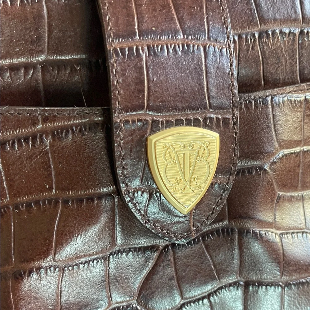 Brown Crocodile Embossed Shoulder Bag